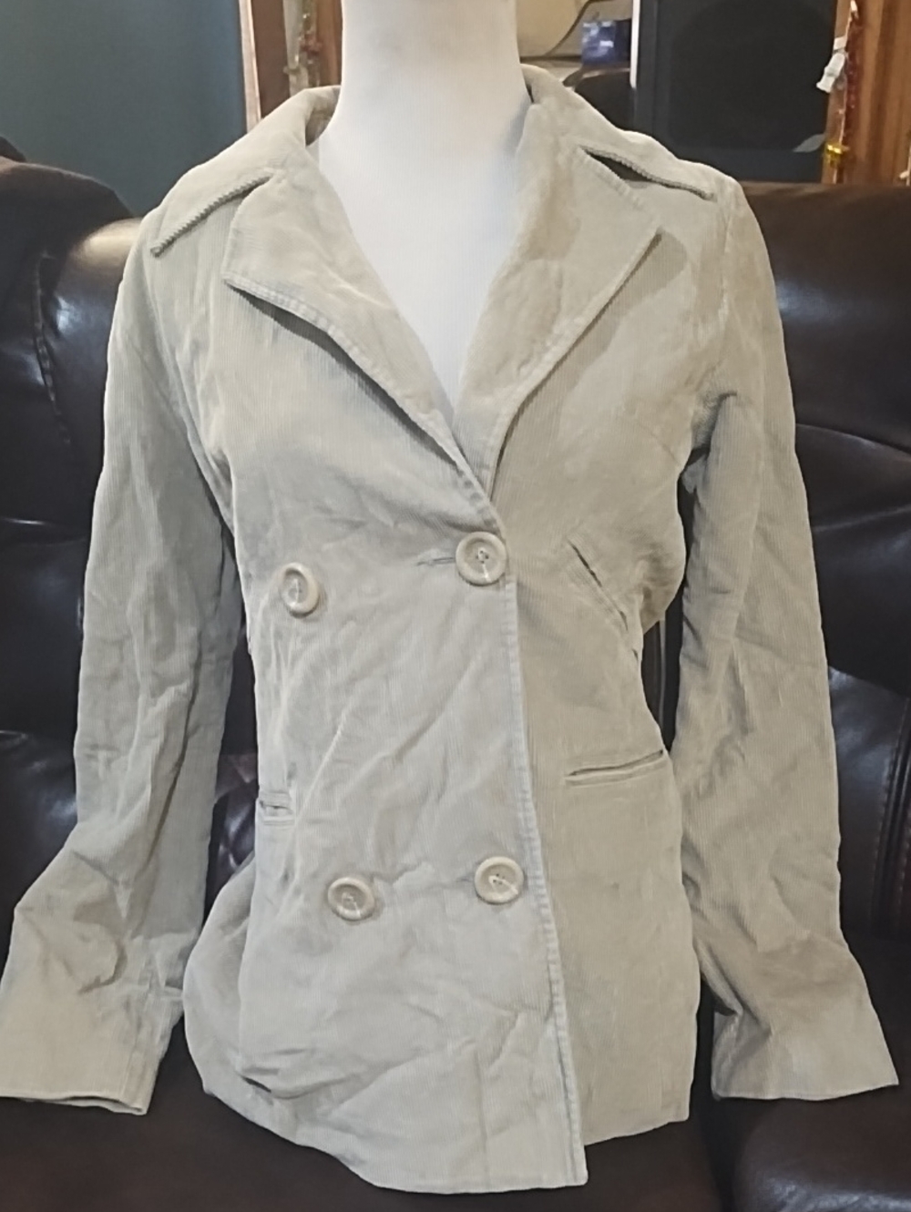 Mudd Double-Breasted Corduroy Blazer in Light Beige
